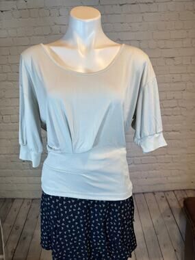 OGL Sandwashed Modal Batwing Boatneck Ruched Top Silver Gray L Large